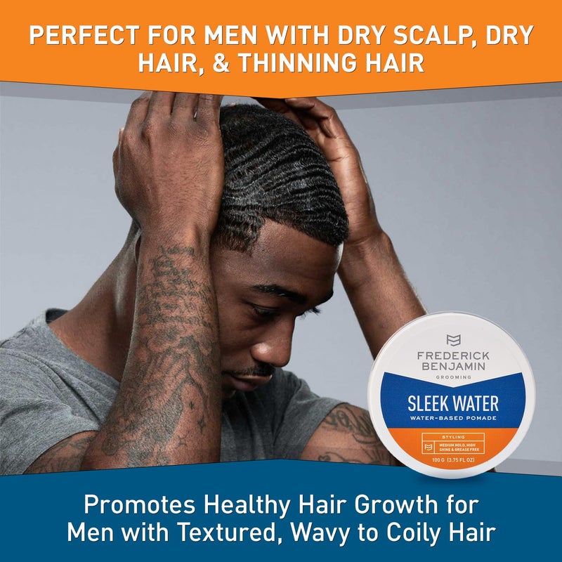 Frederick Benjamin Sleek Water Pomade for Men, Light & Easy to Apply Water Based Hair Pomade, Medium to Strong Hold, High Shine, Grease Free, Infused with Argan Oil & More, 3.75oz - Image 2