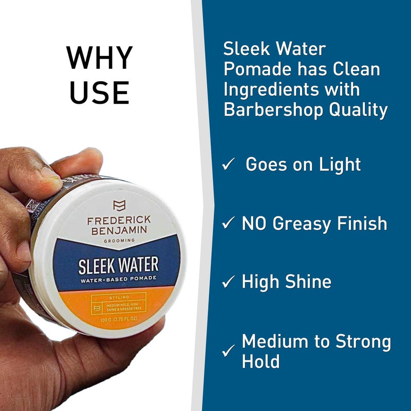 Frederick Benjamin Sleek Water Pomade for Men, Light & Easy to Apply Water Based Hair Pomade, Medium to Strong Hold, High Shine, Grease Free, Infused with Argan Oil & More, 3.75oz - Image 3