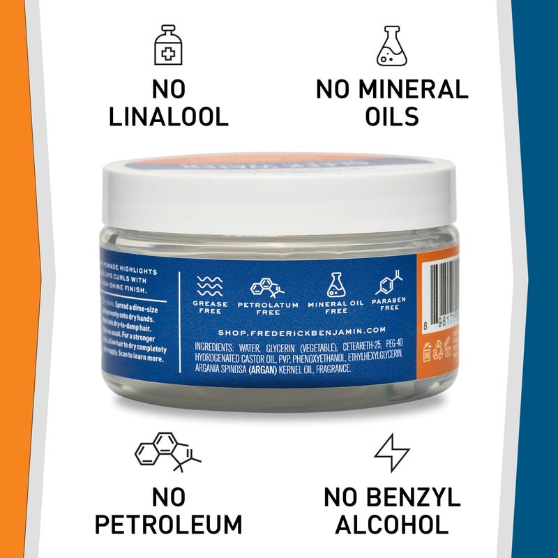 Frederick Benjamin Sleek Water Pomade for Men, Light & Easy to Apply Water Based Hair Pomade, Medium to Strong Hold, High Shine, Grease Free, Infused with Argan Oil & More, 3.75oz - Image 5