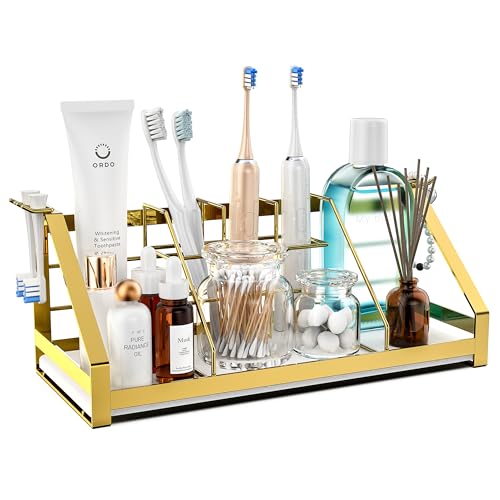 Fabias Toothbrush Holders Bathroom Counter Organizer and Storage with Removable Electric Toothbrush Head Holder and Divider, Bathroom Organizer with Diatomite Drying Stone Mat for Vanity, Kitchen, Dresser - Image 1