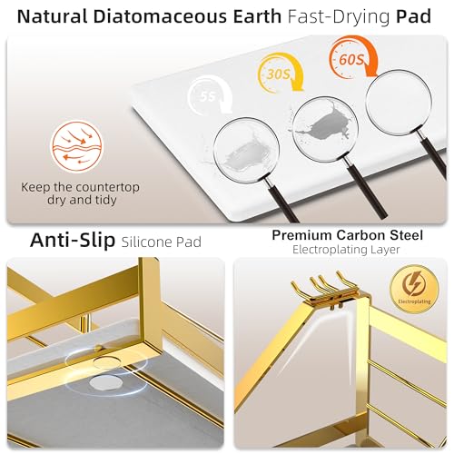 Fabias Toothbrush Holders Bathroom Counter Organizer and Storage with Removable Electric Toothbrush Head Holder and Divider, Bathroom Organizer with Diatomite Drying Stone Mat for Vanity, Kitchen, Dresser - Image 4