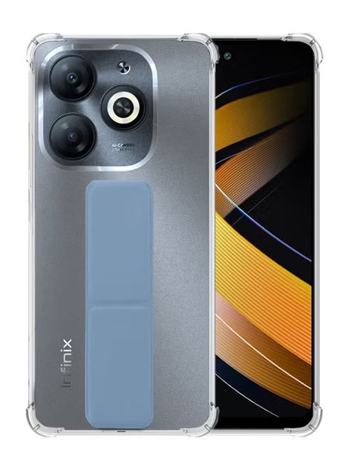 Infinix Hot 40i Magnetic Case With Hand Grip Holder & Kickstand - Strong Grip for Magnetic Car Holder, Stylish & Functional, Ultimate Convenience & Hands-Free Viewing - Clear/Light Blue