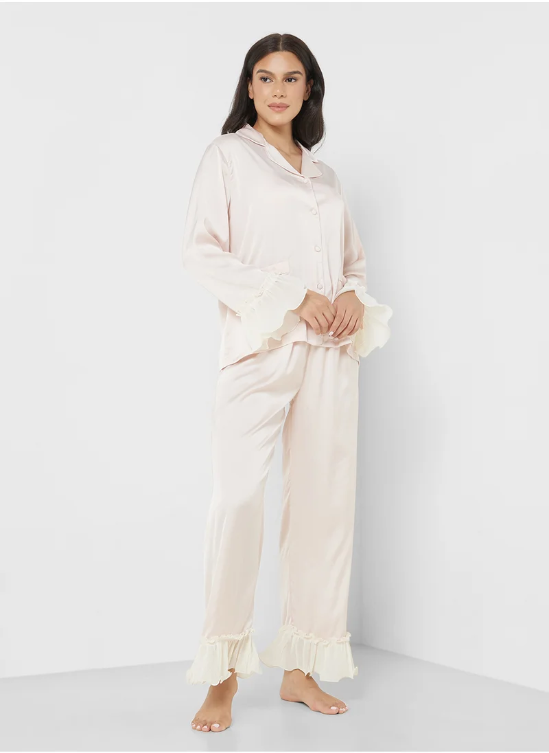 خزانة Pyjama Pants Set With Ruffle Hem