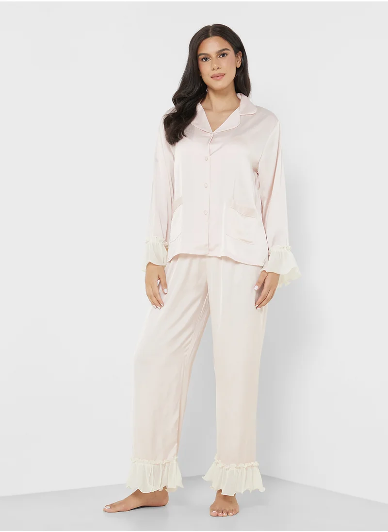 خزانة Pyjama Pants Set With Ruffle Hem