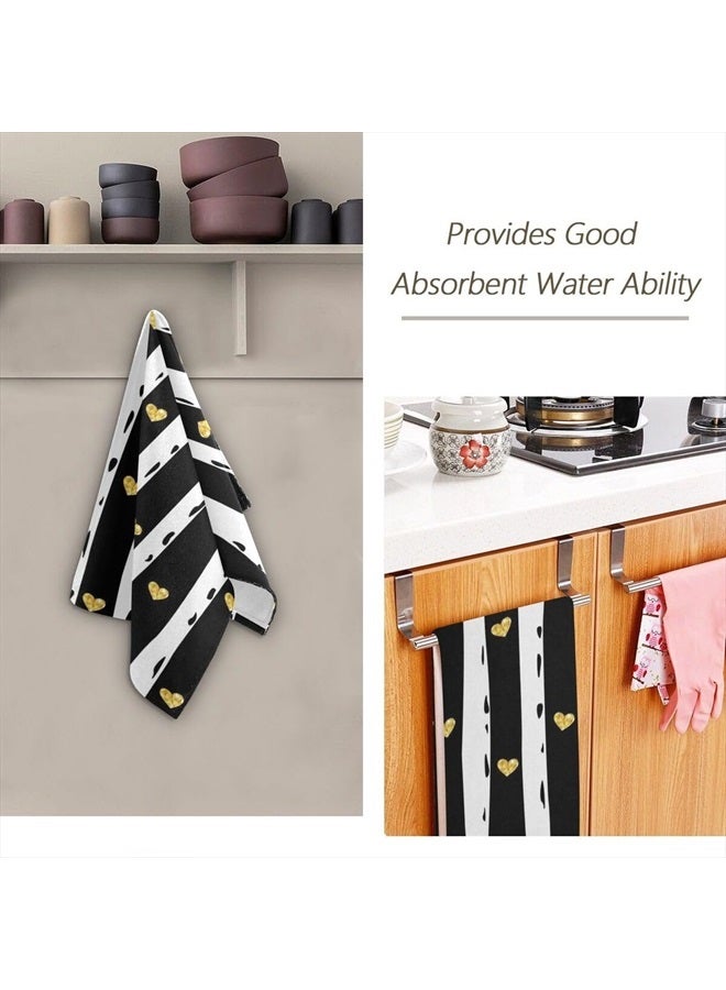 Giwawa Black and White Hand Towel - Classic Black White Striped with Gold Hearts Face Towels Modern Simple Bathroom Hand Towels Absorbent Fingertip Towels for Kitchen Gym 14 x 28 Inch, Set of 2 - Image 4