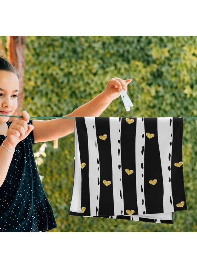 Giwawa Black and White Hand Towel - Classic Black White Striped with Gold Hearts Face Towels Modern Simple Bathroom Hand Towels Absorbent Fingertip Towels for Kitchen Gym 14 x 28 Inch, Set of 2 - Image 5