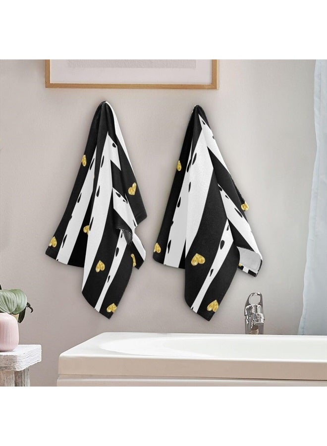 Giwawa Black and White Hand Towel - Classic Black White Striped with Gold Hearts Face Towels Modern Simple Bathroom Hand Towels Absorbent Fingertip Towels for Kitchen Gym 14 x 28 Inch, Set of 2 - Image 3