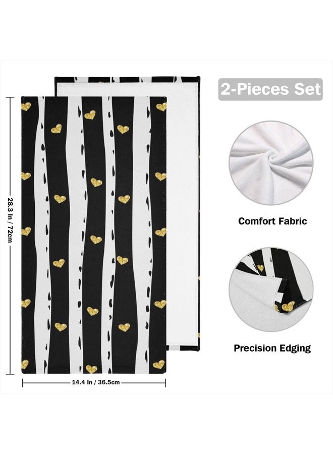 Giwawa Black and White Hand Towel - Classic Black White Striped with Gold Hearts Face Towels Modern Simple Bathroom Hand Towels Absorbent Fingertip Towels for Kitchen Gym 14 x 28 Inch, Set of 2 - Image 2