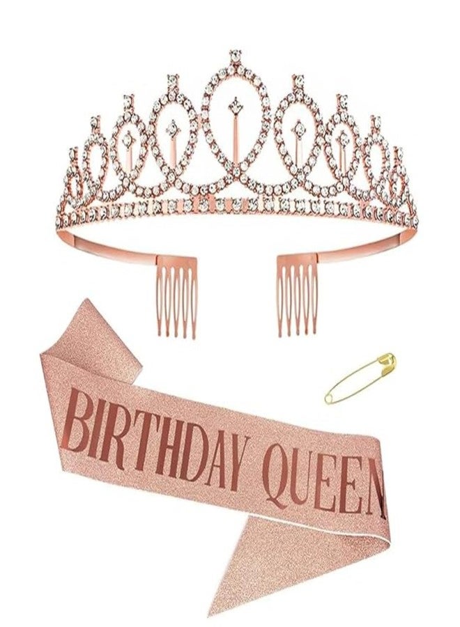 GOMNIK Birthday Glitter Crown with Rhinestone Crystal Tiara & Satin Sash – Happy Birthday Party Accessories Gift Set for Women Queen - Image 1