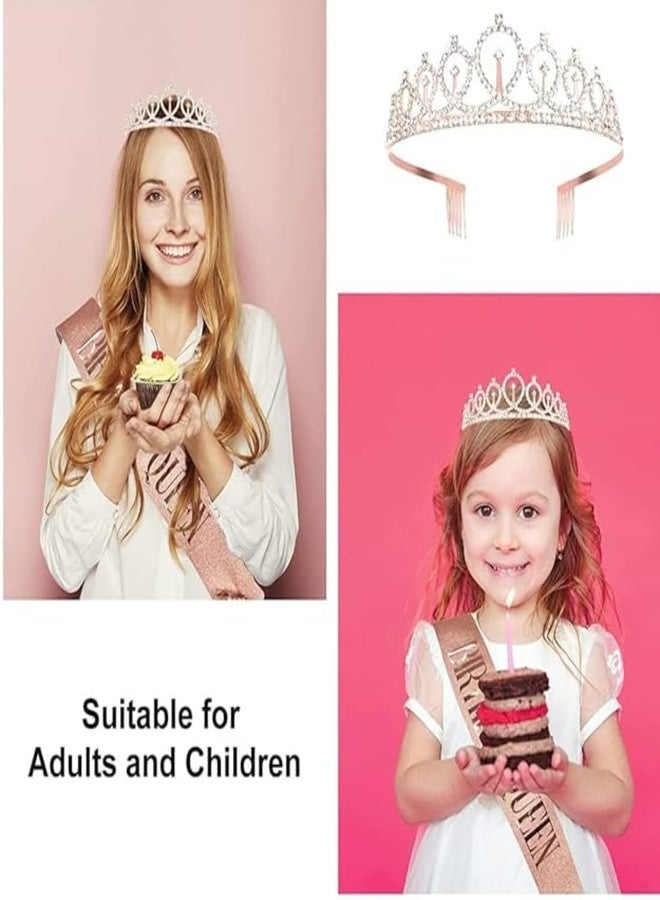 GOMNIK Birthday Glitter Crown with Rhinestone Crystal Tiara & Satin Sash – Happy Birthday Party Accessories Gift Set for Women Queen - Image 4
