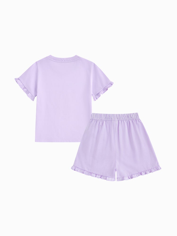 بالابالا طقم من قطعتين - تيشيرت وشورت مزين بكشكش وطبعات للبنات - Image 2