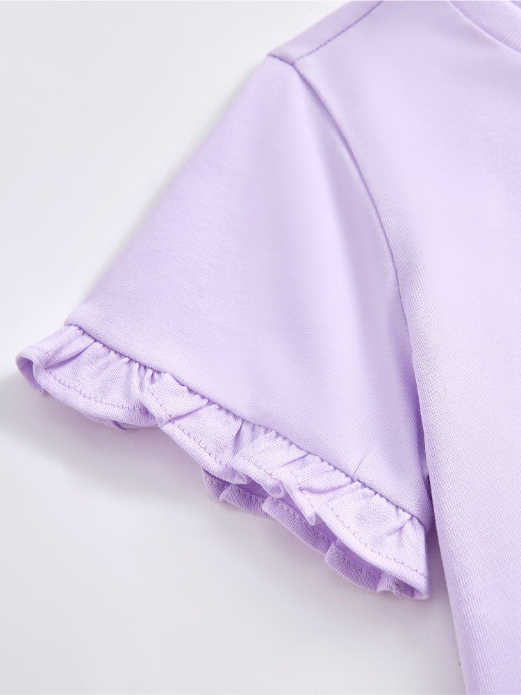 بالابالا طقم من قطعتين - تيشيرت وشورت مزين بكشكش وطبعات للبنات - Image 3