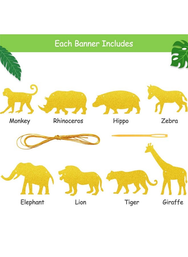 Boao 3 Pieces Jungle Safari Animal Banner Let's Get Wild Banner Gold Jungle Safari Garland for Baby Shower Wild One Zoo Birthday Party Decorations - Image 3