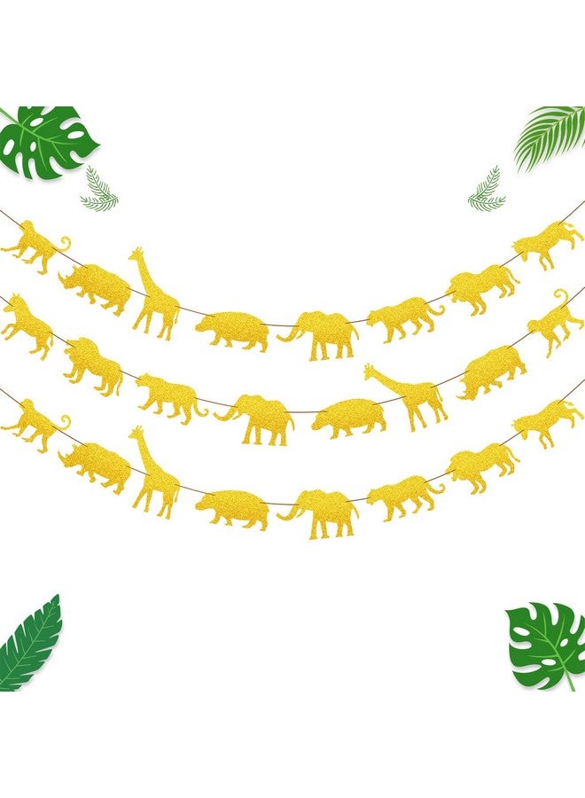 Boao 3 Pieces Jungle Safari Animal Banner Let's Get Wild Banner Gold Jungle Safari Garland for Baby Shower Wild One Zoo Birthday Party Decorations - Image 1