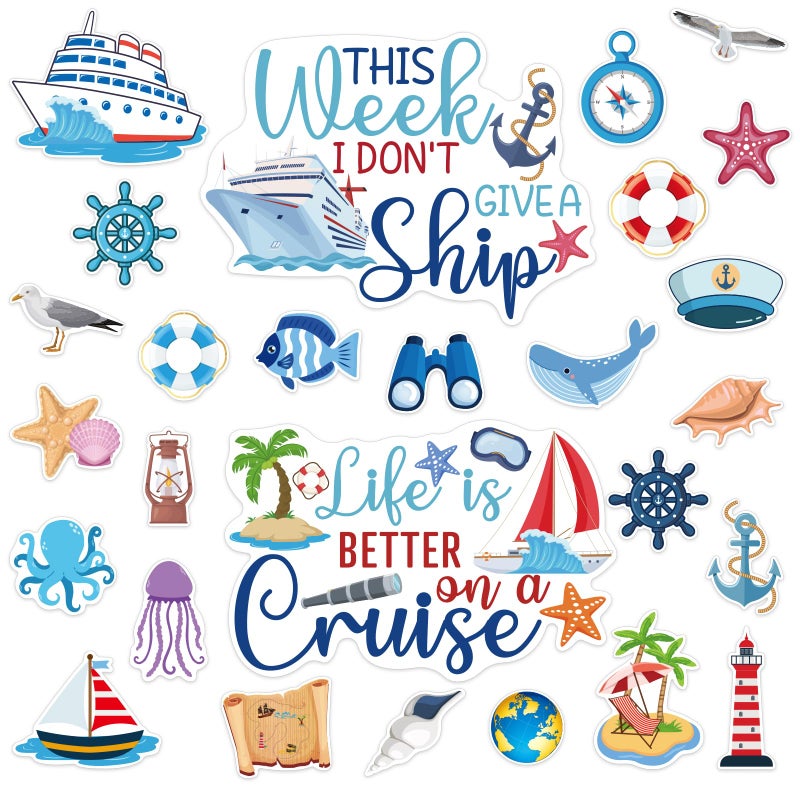 TREACLUB 27PCS Cruise Door Decorations Magnetic, Large Nautical Ship Magnets Reusable Funny Carnival Cruise Cabin Magnets Stickers for Door Decorations Fridge Car Computer - Image 1