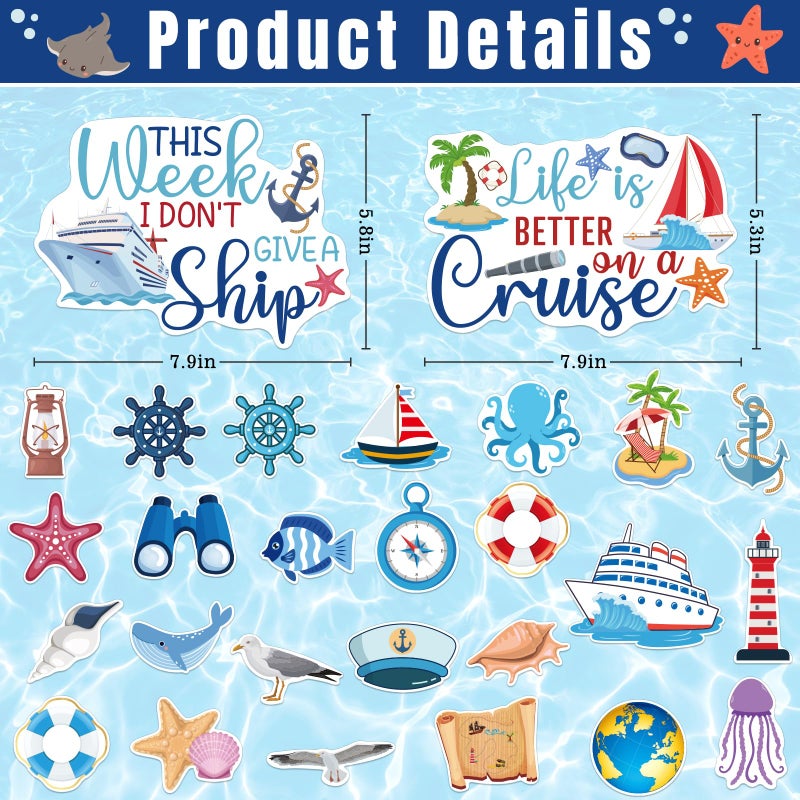 TREACLUB 27PCS Cruise Door Decorations Magnetic, Large Nautical Ship Magnets Reusable Funny Carnival Cruise Cabin Magnets Stickers for Door Decorations Fridge Car Computer - Image 2