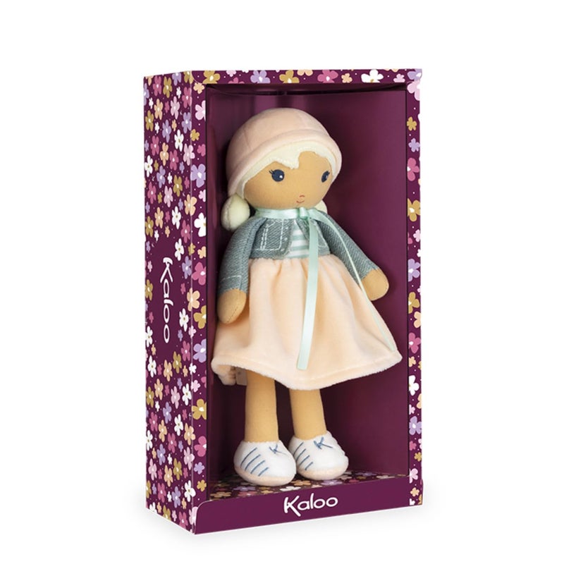 Kaloo Tendresse My First Fabric Doll Chloe K 975 Medium Soft Plush Figure in Peach and Striped Dress Denim Jacket and Blonde Hair with Embroidered Face Machine Washable for Ages 0 K963659 - Image 2
