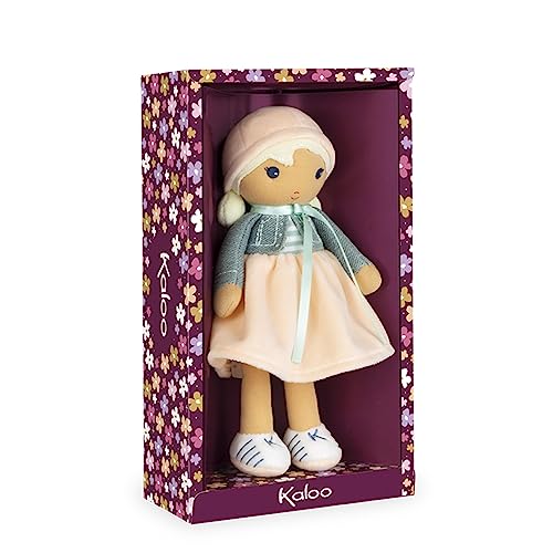 Kaloo Tendresse My First Fabric Doll Chloe K 975 Medium Soft Plush Figure in Peach and Striped Dress Denim Jacket and Blonde Hair with Embroidered Face Machine Washable for Ages 0 K963659 - Image 1