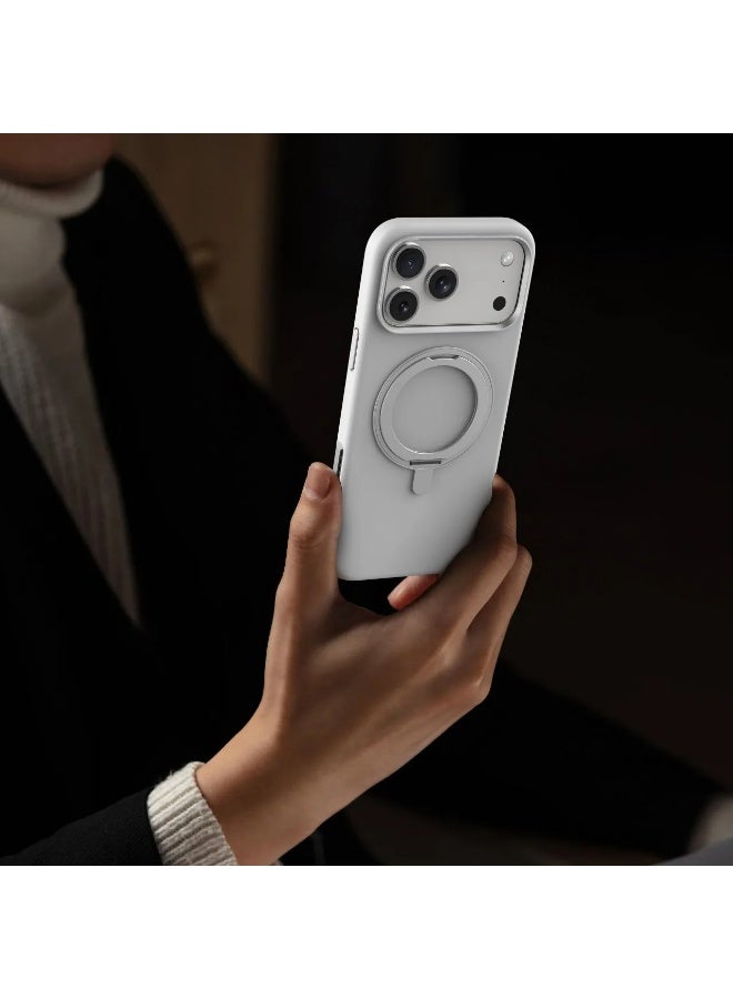 LEVELO Iris Pro MagSafe Liquid Silicone Case for iPhone 17 Pro with Kickstand & Premium Silicone Grip / Shock-Resistant Bumper / Aluminum Alloy Frame for Camera & Buttons / Strong Magnets - Silver - Image 2