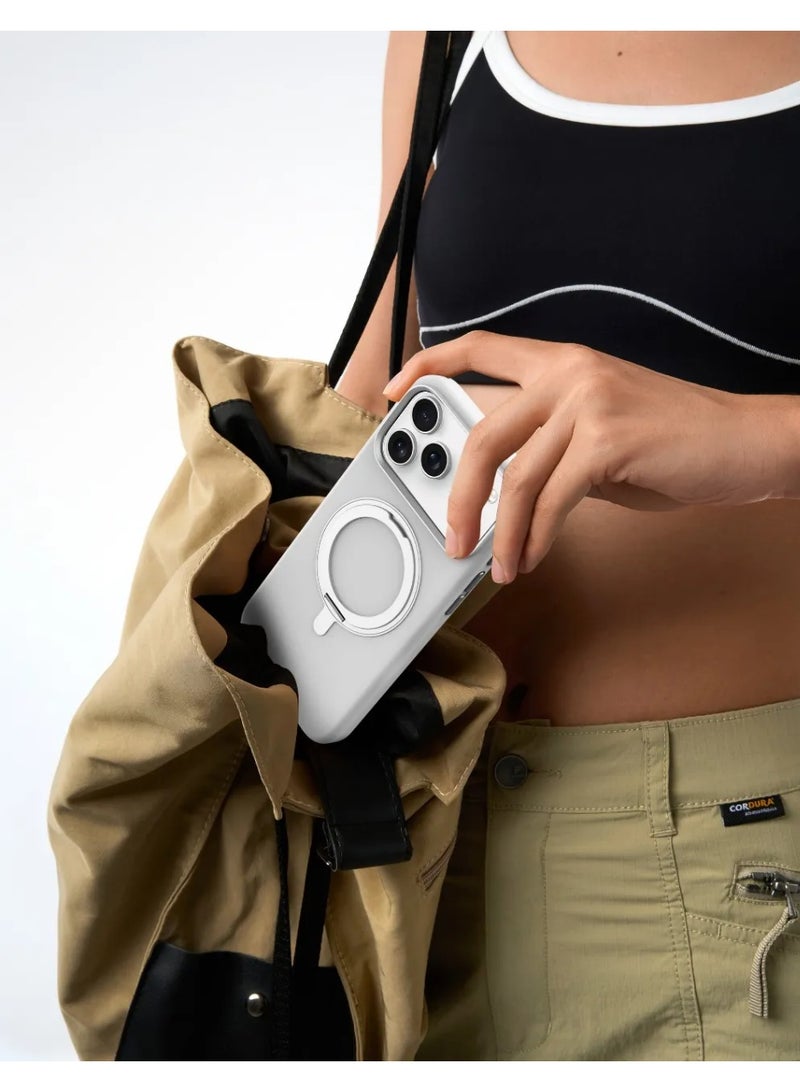 LEVELO Iris Pro MagSafe Liquid Silicone Case for iPhone 17 Pro with Kickstand & Premium Silicone Grip / Shock-Resistant Bumper / Aluminum Alloy Frame for Camera & Buttons / Strong Magnets - Silver - Image 5