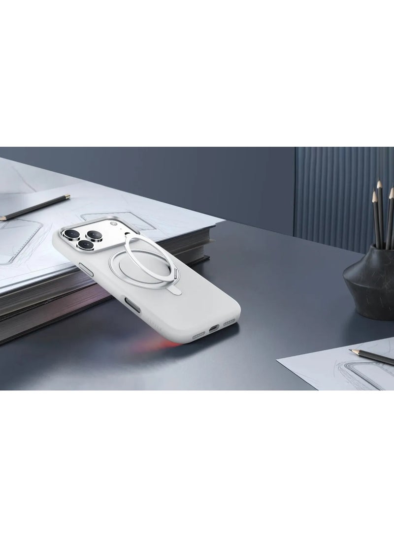 LEVELO Iris Pro MagSafe Liquid Silicone Case for iPhone 17 Pro with Kickstand & Premium Silicone Grip / Shock-Resistant Bumper / Aluminum Alloy Frame for Camera & Buttons / Strong Magnets - Silver - Image 3