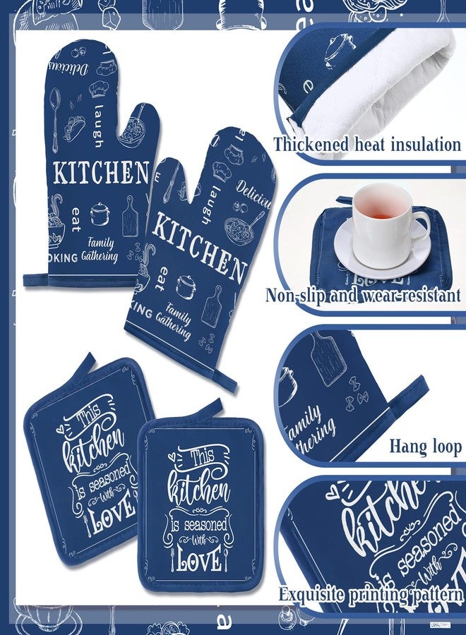 Bencailor 12 Pcs Farmhouse Kitchen Set, Kitchen Dish Towels Oven Mitts and Pot Holders Sets Hand Towels Dishcloths Rustic Pattern Oven Gloves for Home Decorations Baking Cooking Gifts(Blue, White) - Image 5