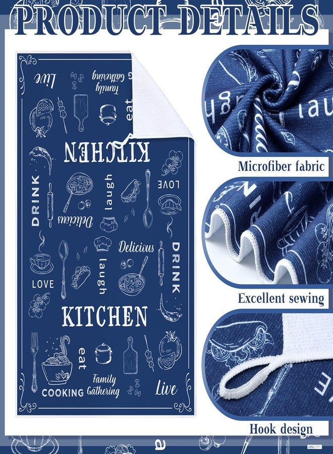 Bencailor 12 Pcs Farmhouse Kitchen Set, Kitchen Dish Towels Oven Mitts and Pot Holders Sets Hand Towels Dishcloths Rustic Pattern Oven Gloves for Home Decorations Baking Cooking Gifts(Blue, White) - Image 4