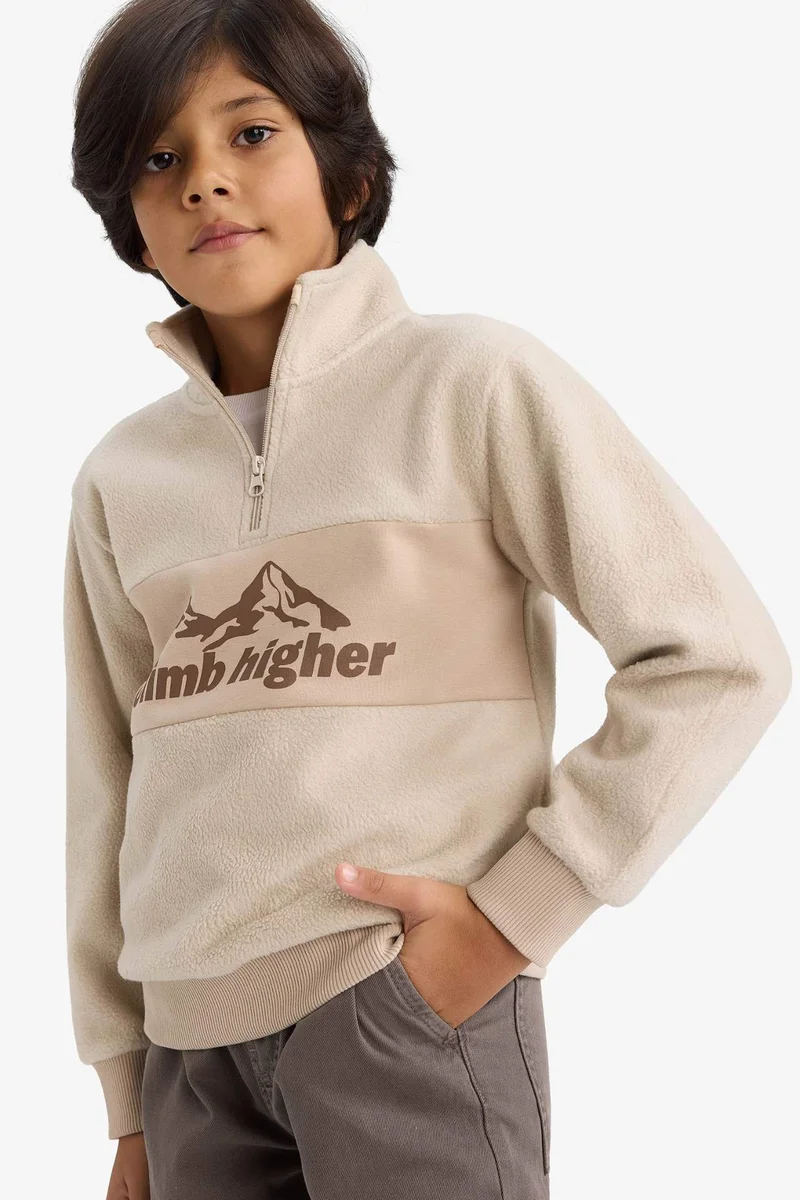 ديفاكتو Boy Half Zip Printed Fleece Sweatshirt