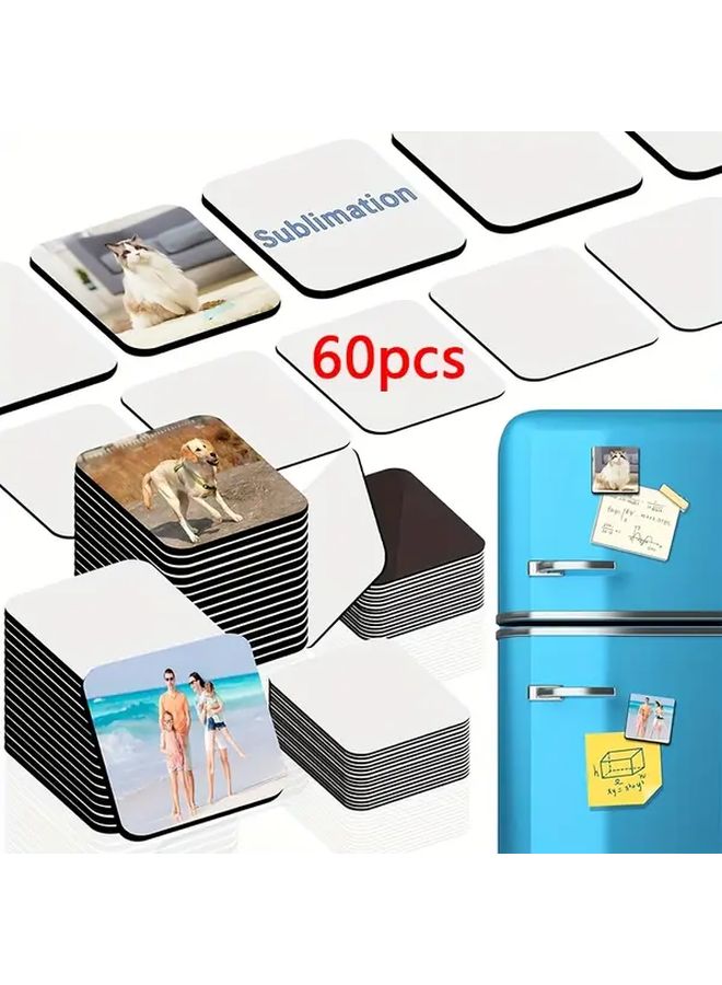 60 Square Sublimation Blank Refrigerator Magnets DIY Craft Kit Set Bulk - Image 1