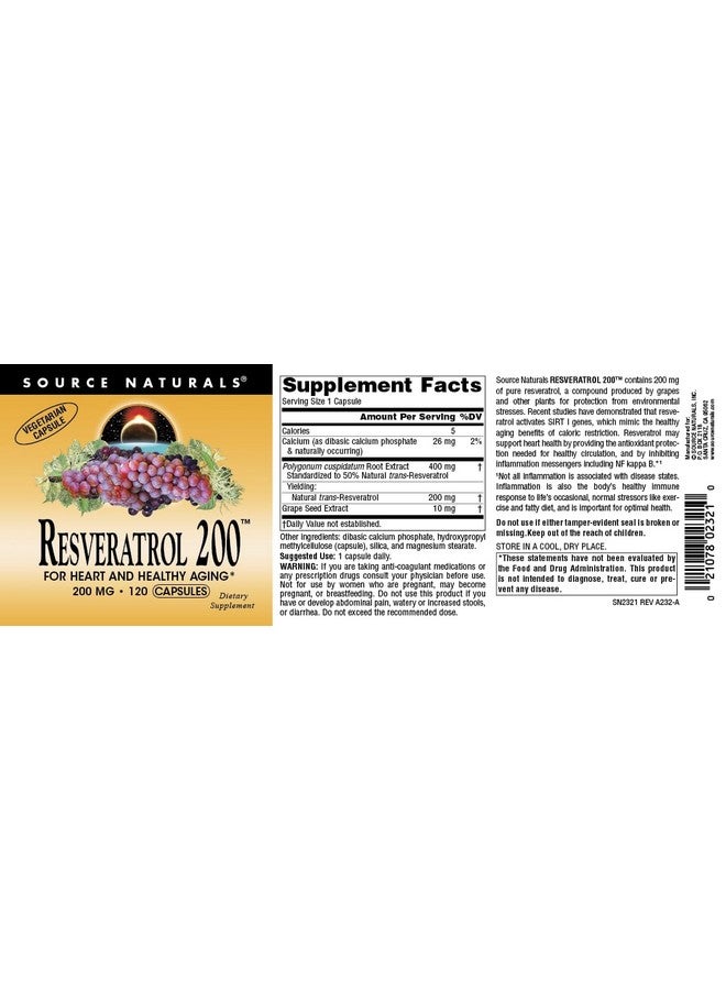 Source Naturals Resveratrol 200 mg for Heart and Healthy Aging - 120 Vegetarian Capsules - Image 4