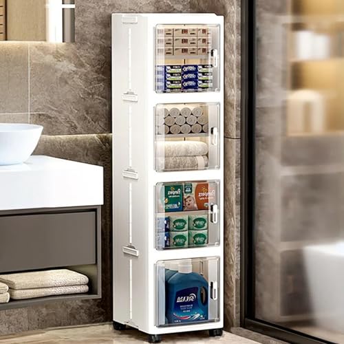 AYSIS 𝟒 𝐒𝐡𝐞𝐥𝐯𝐞𝐬 Multipurpose Plastic Storage Cabinet for Kitchen and Bathroom with Magnetic Doors & 360° Swivel Wheels | Suitable for Living Room, Bathroom, Kitchen, Office, Study - Image 1
