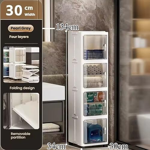 AYSIS 𝟒 𝐒𝐡𝐞𝐥𝐯𝐞𝐬 Multipurpose Plastic Storage Cabinet for Kitchen and Bathroom with Magnetic Doors & 360° Swivel Wheels | Suitable for Living Room, Bathroom, Kitchen, Office, Study - Image 2