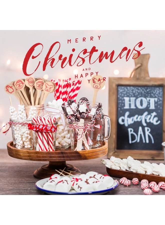 Hoolerry 200 Pcs Wooden Coffee Stirrer 6 Inch Disposable Wooden Cocktail Drink Stirrers Beverage Coffee Stir Sticks Round End Wooden Stir Sticks for Coffee Milk Cocktail Tea (Santa Claus) - Image 4