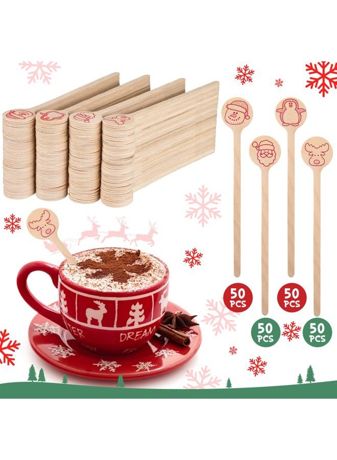 Hoolerry 200 Pcs Wooden Coffee Stirrer 6 Inch Disposable Wooden Cocktail Drink Stirrers Beverage Coffee Stir Sticks Round End Wooden Stir Sticks for Coffee Milk Cocktail Tea (Santa Claus) - Image 2