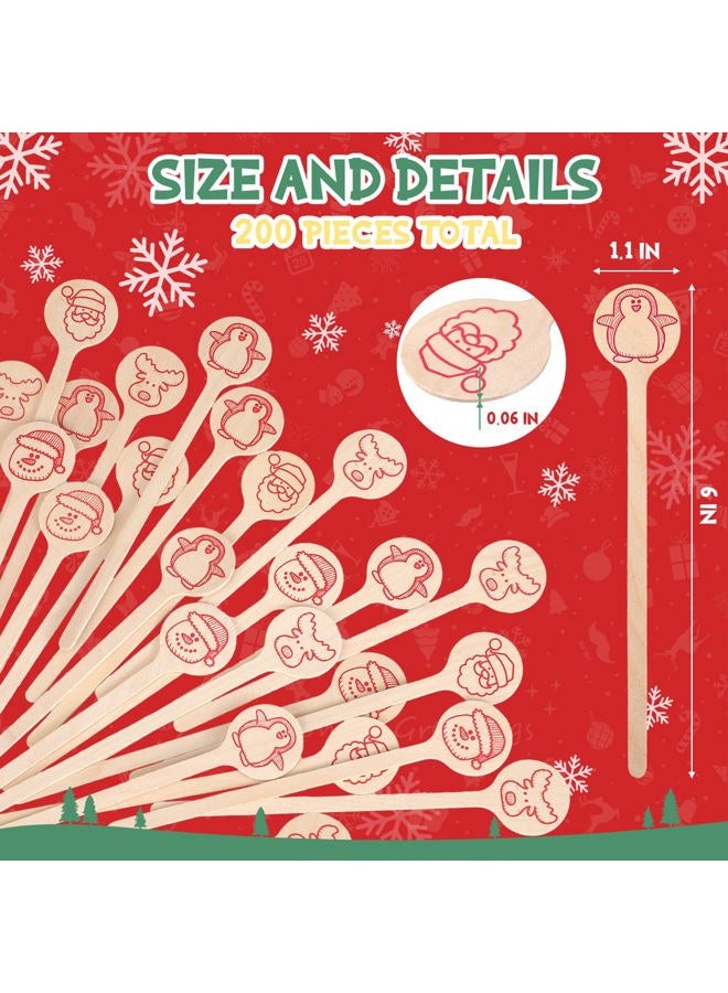 Hoolerry 200 Pcs Wooden Coffee Stirrer 6 Inch Disposable Wooden Cocktail Drink Stirrers Beverage Coffee Stir Sticks Round End Wooden Stir Sticks for Coffee Milk Cocktail Tea (Santa Claus) - Image 3