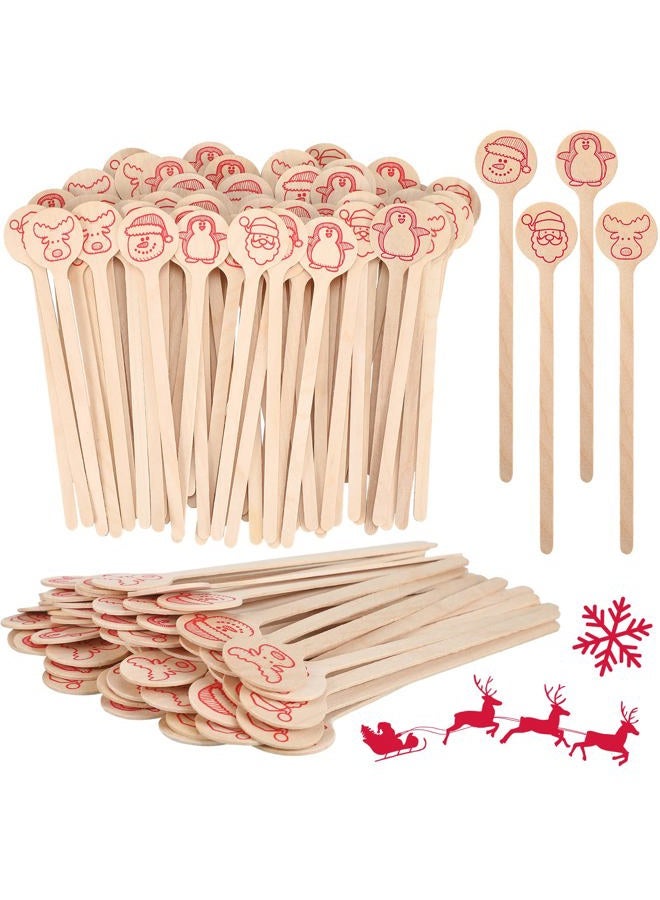Hoolerry 200 Pcs Wooden Coffee Stirrer 6 Inch Disposable Wooden Cocktail Drink Stirrers Beverage Coffee Stir Sticks Round End Wooden Stir Sticks for Coffee Milk Cocktail Tea (Santa Claus) - Image 1