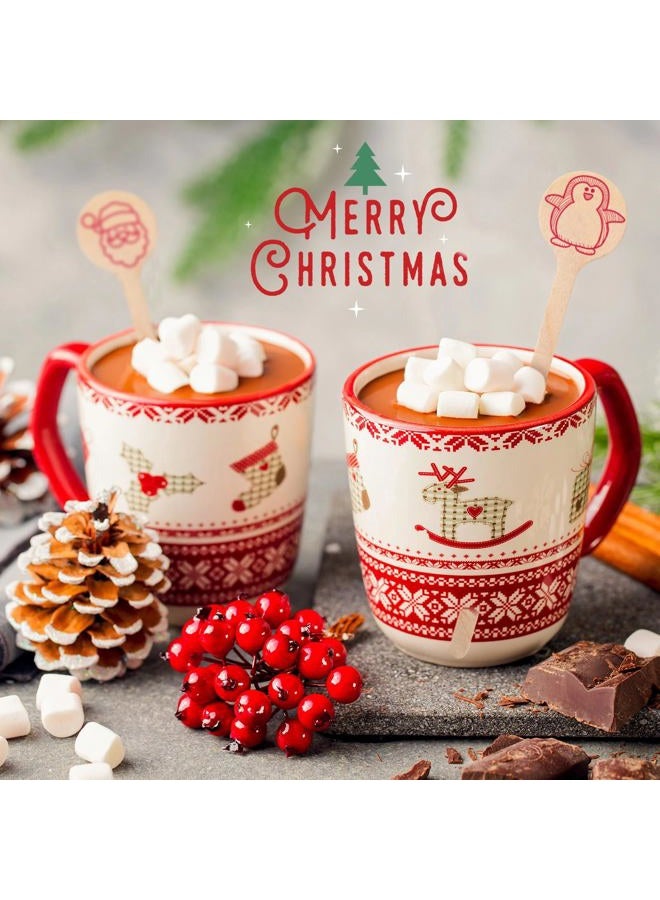 Hoolerry 200 Pcs Wooden Coffee Stirrer 6 Inch Disposable Wooden Cocktail Drink Stirrers Beverage Coffee Stir Sticks Round End Wooden Stir Sticks for Coffee Milk Cocktail Tea (Santa Claus) - Image 5