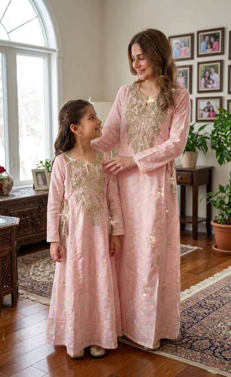 جلابية نسائية للأم والبنت مع تطريز فاخر - Image 1