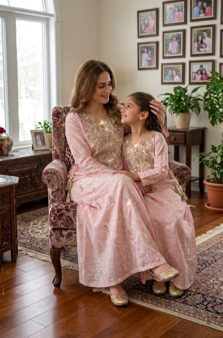 جلابية نسائية للأم والبنت مع تطريز فاخر - Image 2