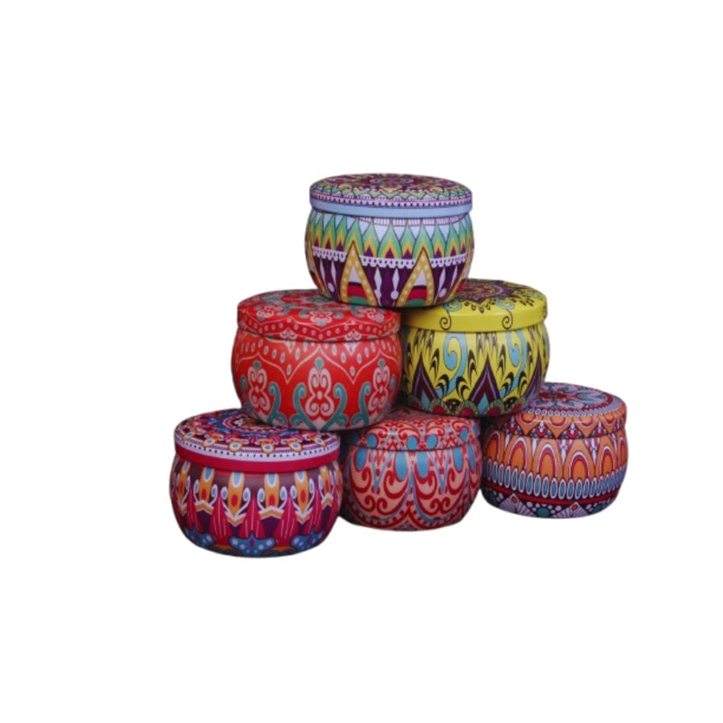 Set Colorful Tinplate Jars 100ml (5 × 7.5 cm) – Empty Multi-Purpose Metal Containers with Lids – Durable Rustproof Storage Boxes for Candles, Accessories, Beads, Buttons & Travel (6, Multi-colored) - Image 1
