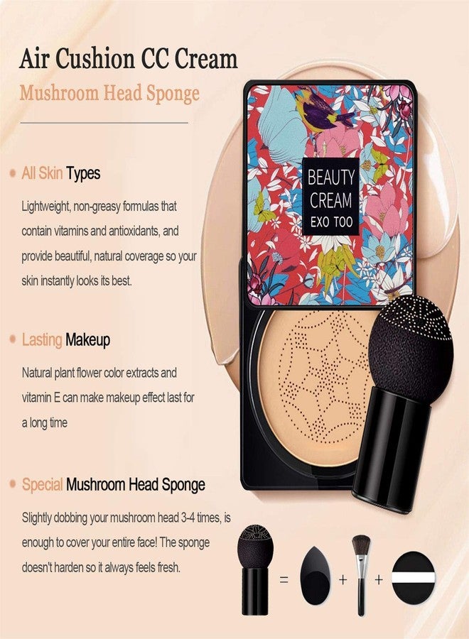 NUIBO 2 Pack Mushroom Head Air Cushion CC Cream Foundation, Moisturizing BB Cream, Long Lasting Matte Concealer with 2PCS Mushroom Head Sponges (Natural)… - Image 2