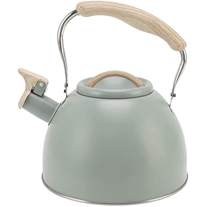 GUPE Whistling Tea Kettle Flat Bottom Stainless Steel Whistle Kettle 3L Stovetop Teapot With Cool Ergonomic Handle For Electric Gas Induction Radiation Stove Light Green - Image 1