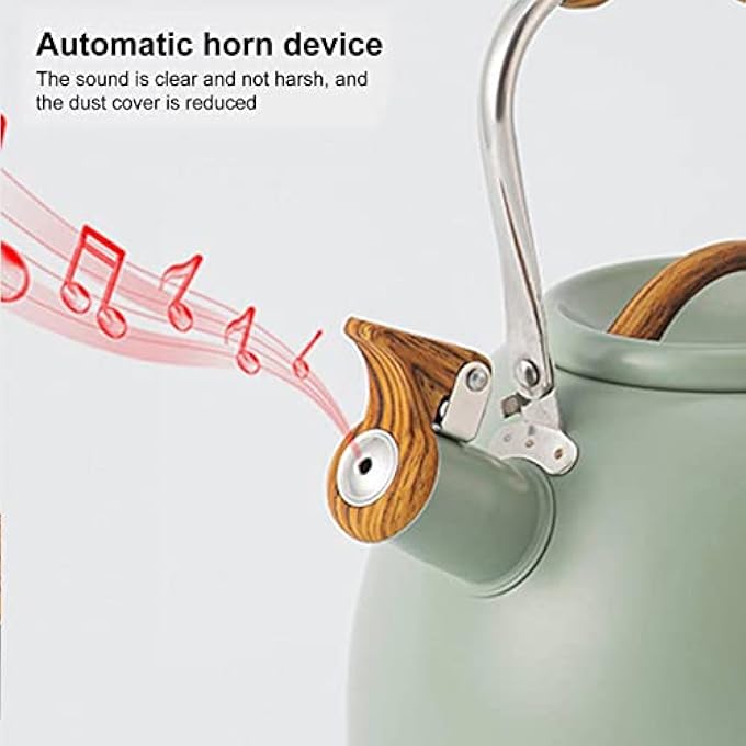 GUPE Whistling Tea Kettle Flat Bottom Stainless Steel Whistle Kettle 3L Stovetop Teapot With Cool Ergonomic Handle For Electric Gas Induction Radiation Stove Light Green - Image 3