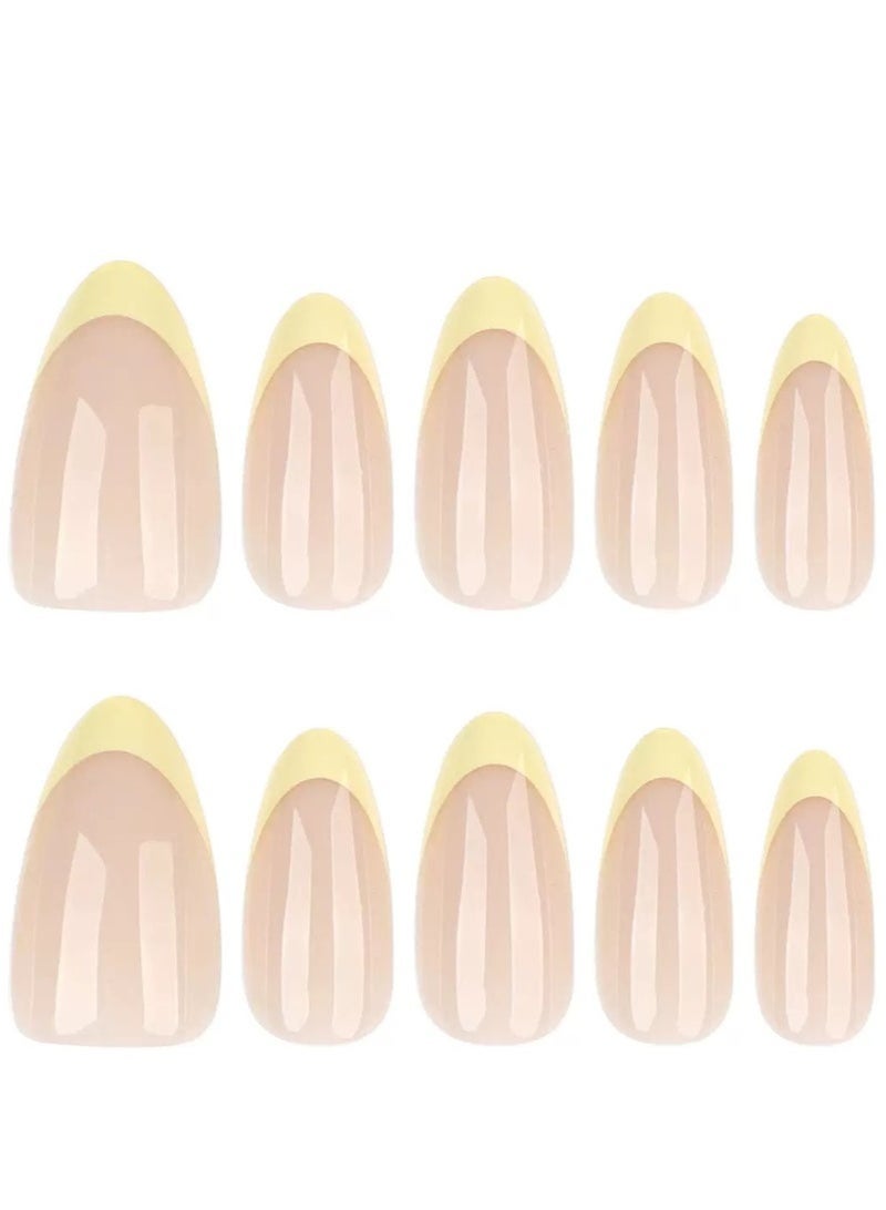 GlamKit Press On Nails,24pcs, Elegant Short Almond-Shaped Yellow French Fake Nails For a Minimalist Chic Look, Stylish Nail Tips Forfall And Summer, Acrylic Nails With Glue Kit. - Image 5