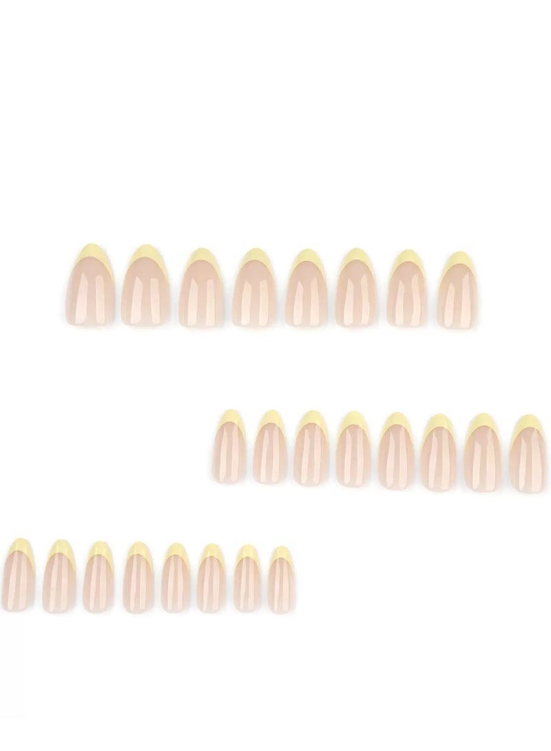 GlamKit Press On Nails,24pcs, Elegant Short Almond-Shaped Yellow French Fake Nails For a Minimalist Chic Look, Stylish Nail Tips Forfall And Summer, Acrylic Nails With Glue Kit. - Image 4