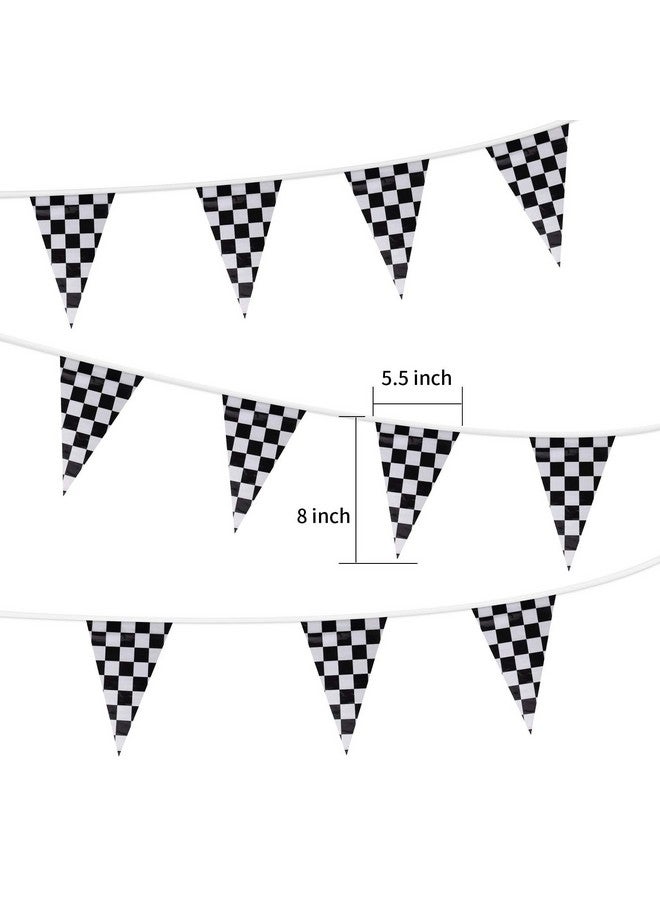 HRLORKC 98ft Checkered Black & White Pennant Banner Racing Flags and 20Pcs 11.8 Inch Racing Flags with Plastic Sticks for Racing Party Supplies by HRLORKC  - Image 2