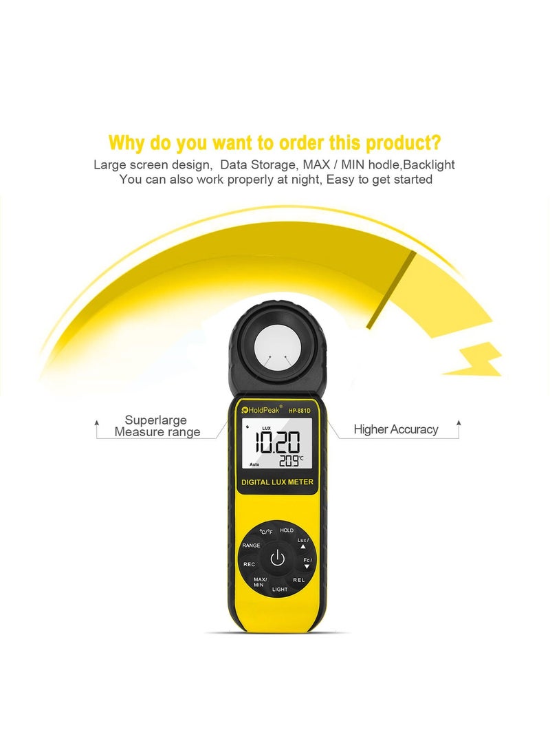 HoldPeak Portable Handheld High Precision Light Meter Black/Yellow  - Image 3