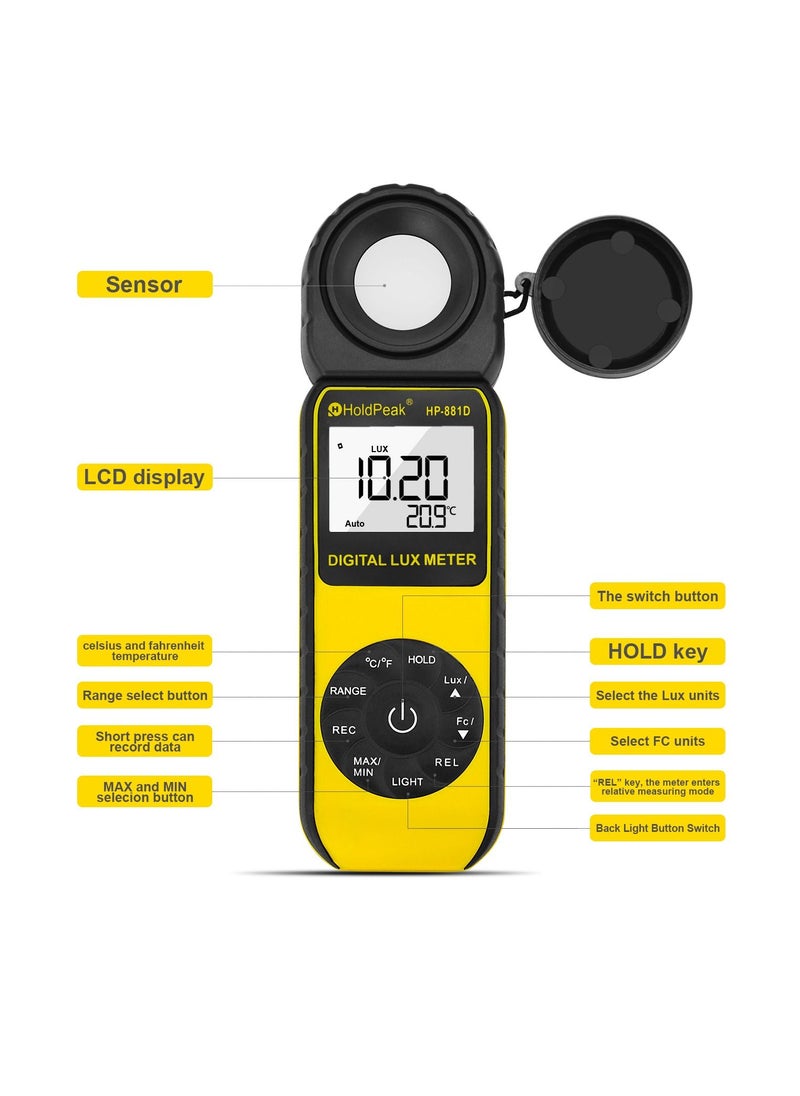 HoldPeak Portable Handheld High Precision Light Meter Black/Yellow  - Image 4