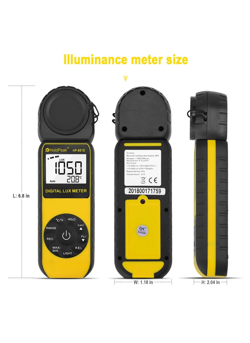 HoldPeak Portable Handheld High Precision Light Meter Black/Yellow  - Image 2