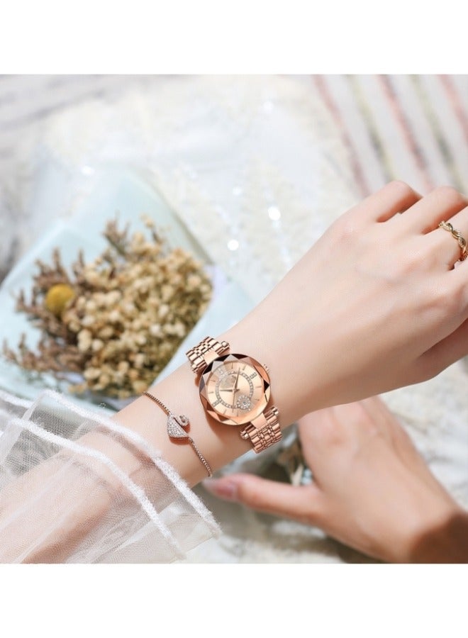 REOCLE Women's Quartz Watch with Stainless Steel Strap & Round Diamond Dial & Date & Daily Waterproof Elegant Wrist Watch as Ladies Gifts  - Image 2